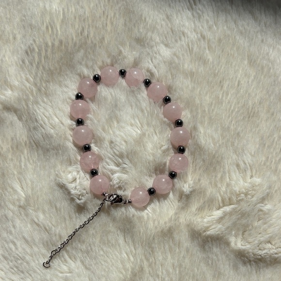 Rose Quartz & Hematite Crystal Bracelet Self-Love | Heart Chakra Healing | - Picture 1 of 4
